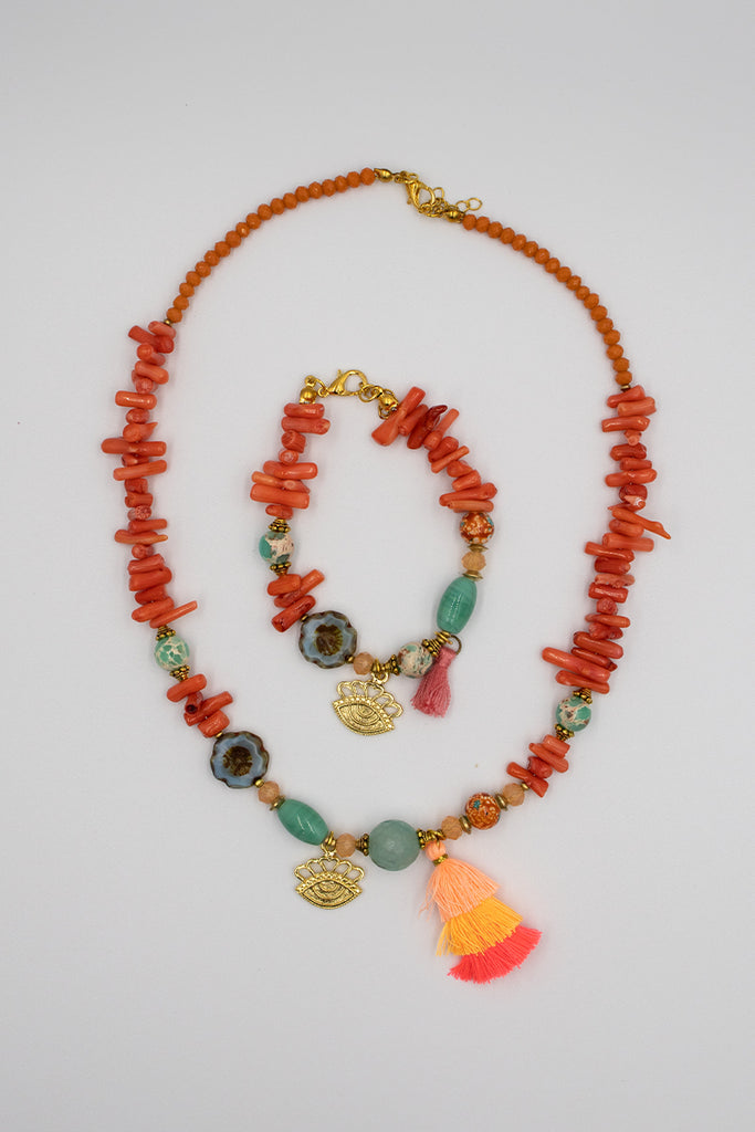 Aquatolia Coral necklace bracelet set